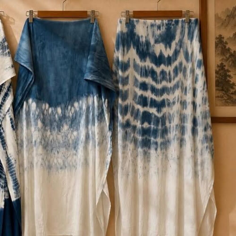 Hand-Dyed Linen Silk Scarf | Indigo Shibori Wrap | Shawl | Travel Scarf